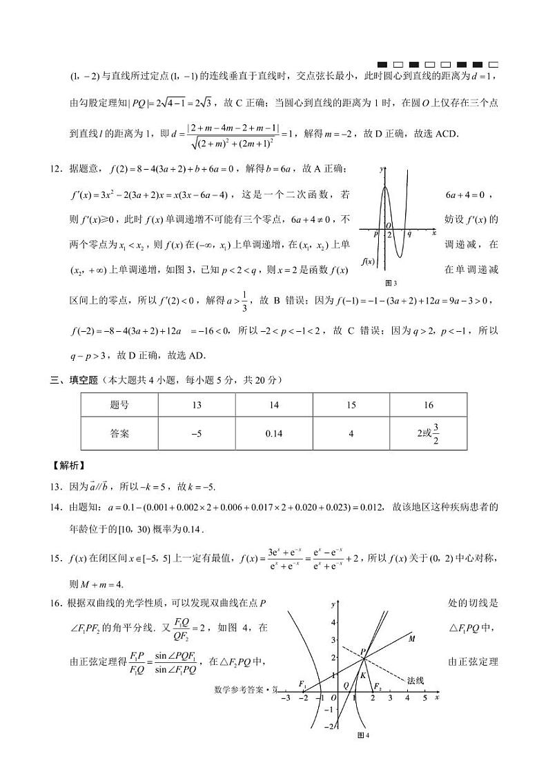 云南师大附中2024届高考适应性月考卷(四)数学参考答案第3页