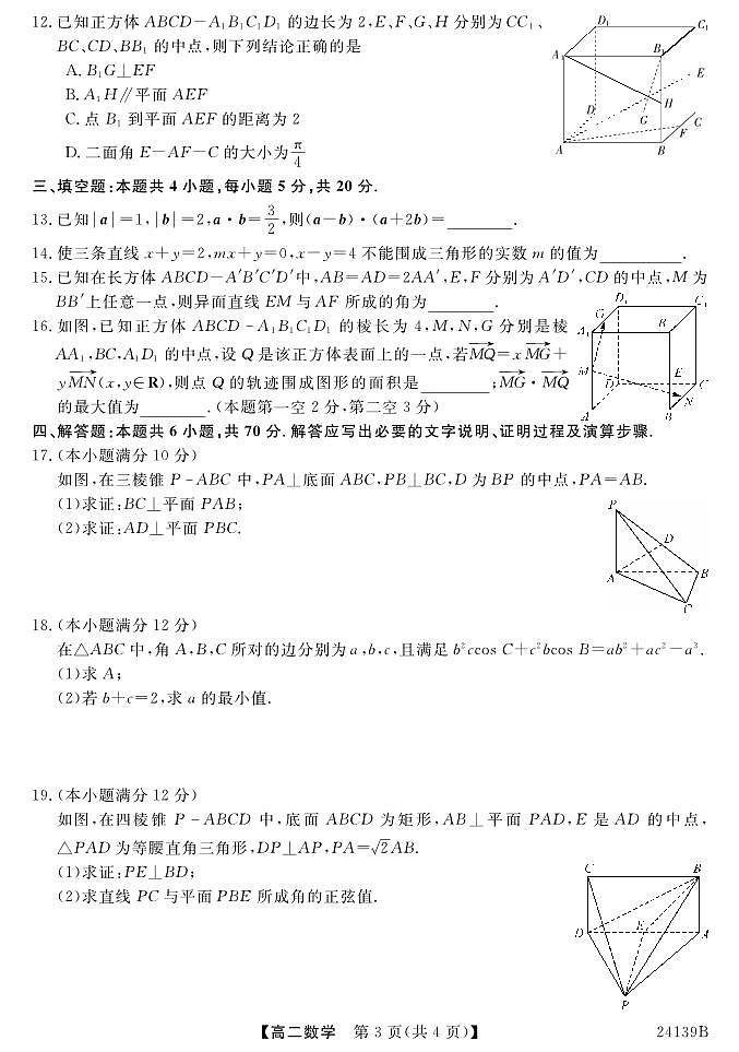 2024深圳深圳外国语中学高二上学期10月月考试题数学PDF版含解析第3页