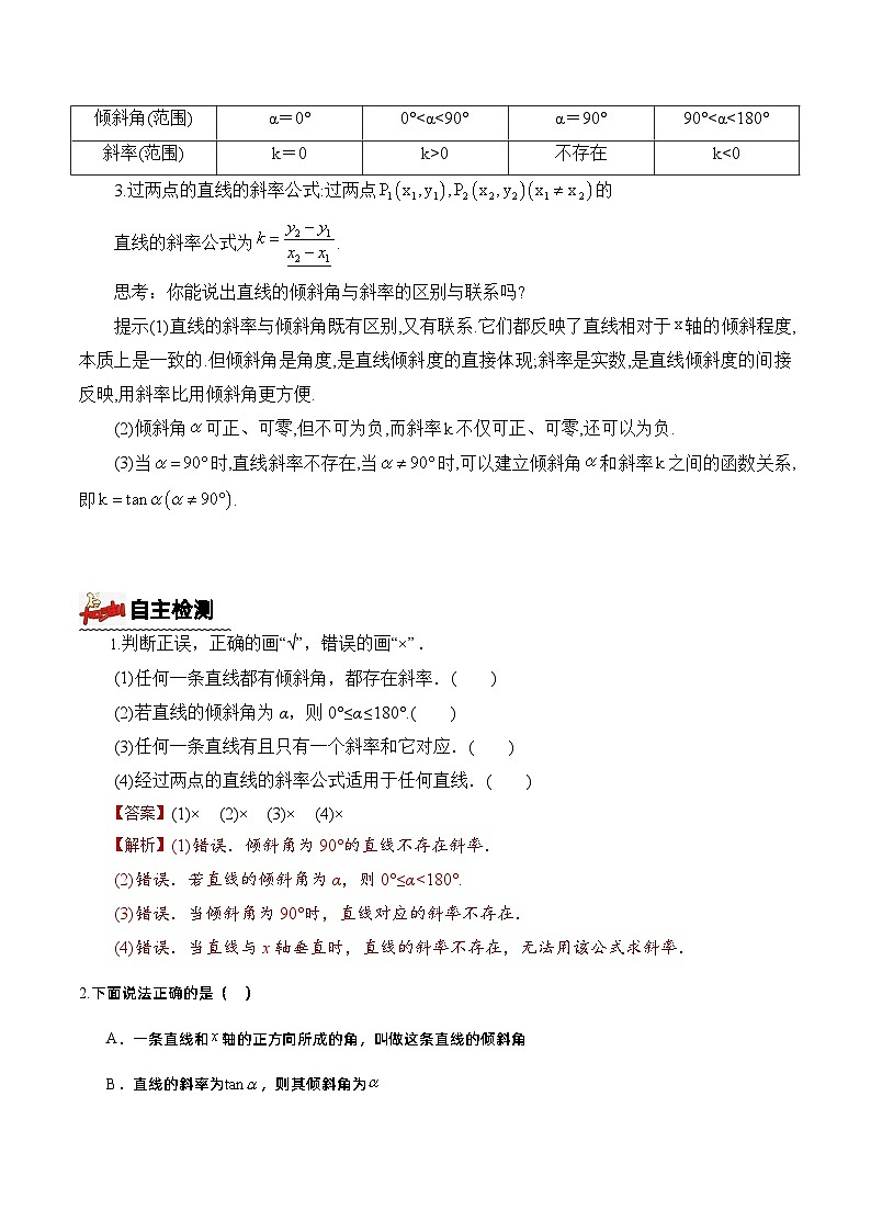 2.1.1倾斜角与斜率(导学案)(解析版) -高二数学同步备课系列(人教A版2019选择性必修第一册)第2页