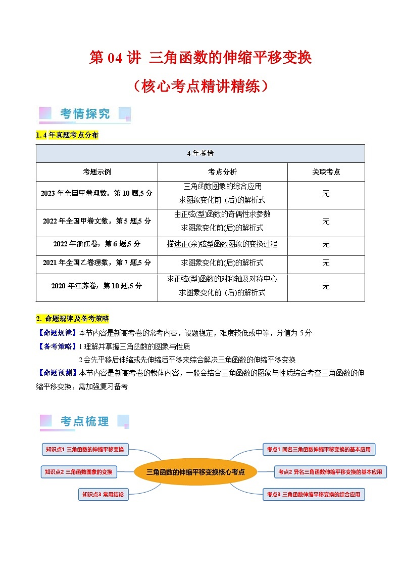 新高考数学二轮复习三角函数提升练习第04讲 三角函数的伸缩平移变换(含解析)第1页