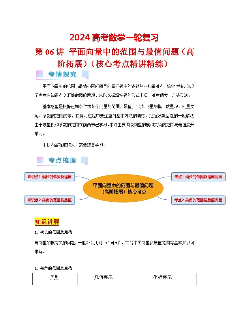 第06讲 平面向量中的范围与最值问题(高阶拓展)(教师版)第1页