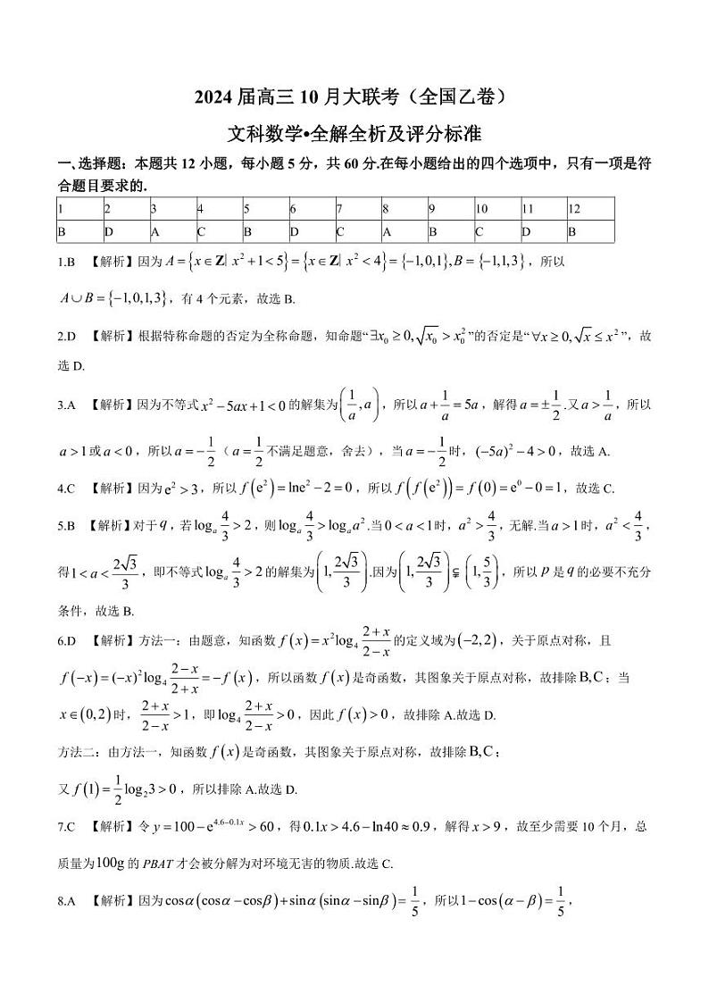2024安康高新中学高三上学期10月月考试题数学(文)PDF版含答案01