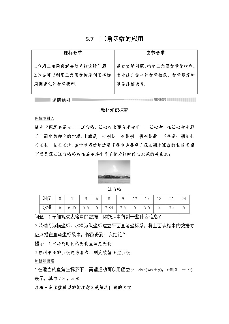 高中数学必修第一册第五章5.7《三角函数的应用》导学案-2019人教A版01