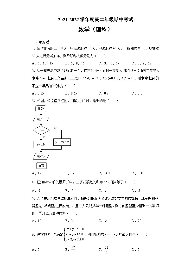 江西省南昌市重点高中2021-2022学年高二上学期期中考试 数学(理)试题第1页