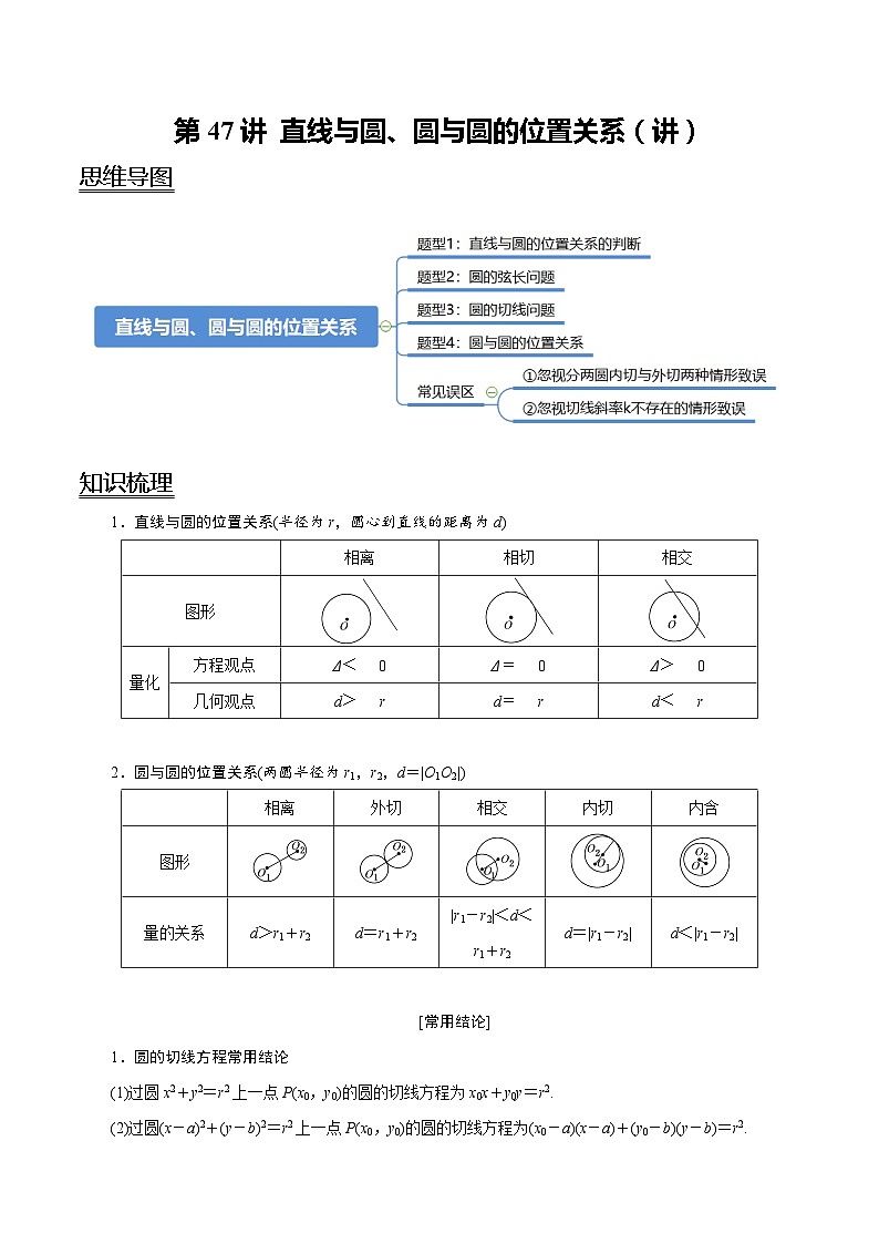 2024年新高考数学一轮复习题型归纳与达标检测第47讲直线与圆、圆与圆的位置关系(讲)(Word版附解析)第1页