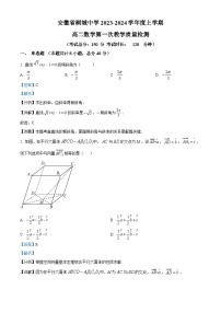 安徽省桐城中学2023-2024学年高二数学上学期第一次教学质量检测试题（Word版附解析）