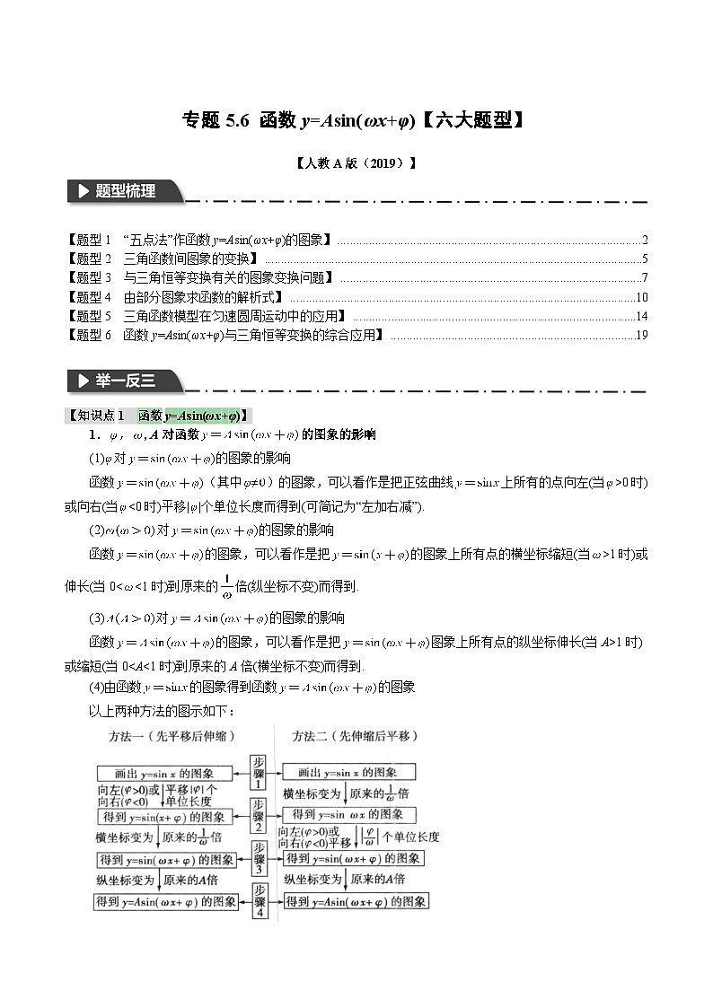 专题5.6 函数y=Asin(ωx+φ)(举一反三)(人教A版必修第一册)(解析版)第1页