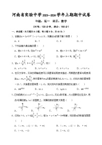 河南省实验中学2023-2024学年高一上学期期中数学试题（Word版附答案）