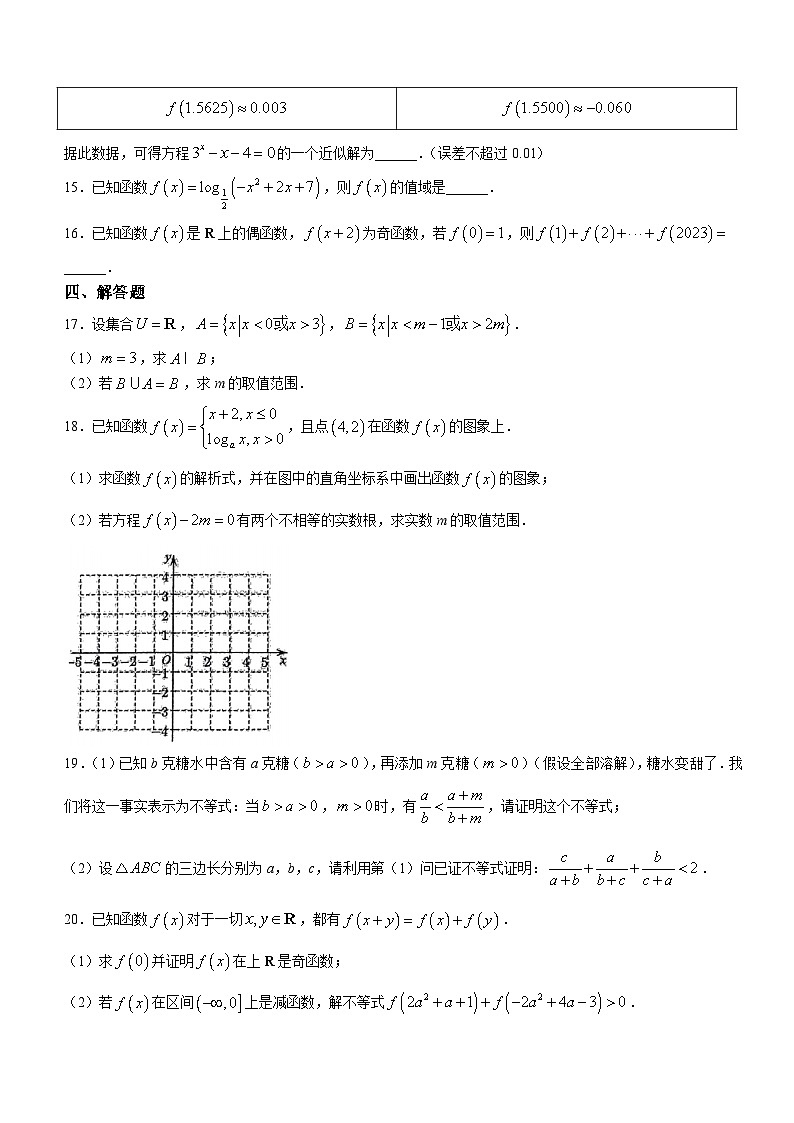 云南省昆明市第八中学2023-2024学年高一上学期12月月考数学试题03