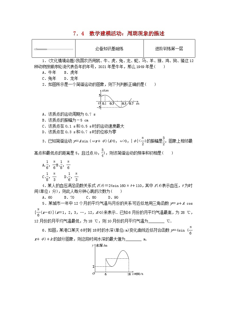 2023版新教材高中数学第七章三角函数7.4数学建模活动:周期现象的描述课时作业新人教B版必修第三册01
