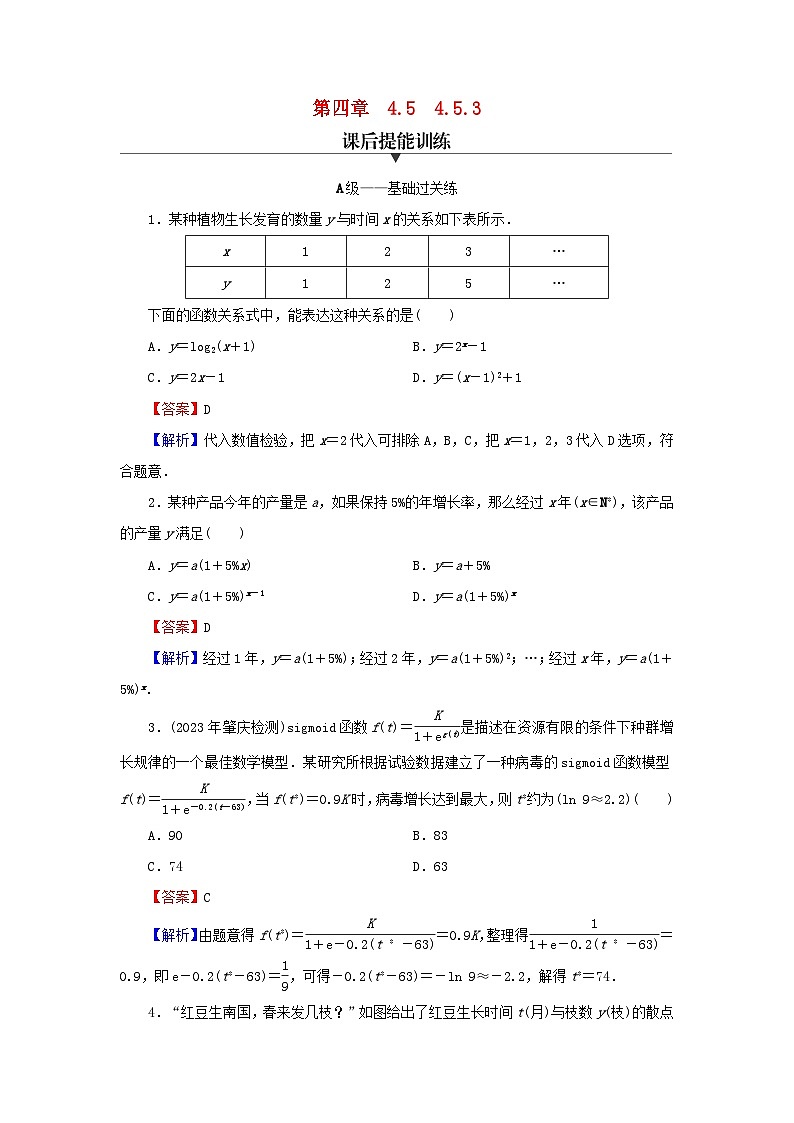 新教材2024版高中数学第四章指数函数与对数函数4.5函数的应用二4.5.3函数模型的应用课后提能训练新人教A版必修第一册第1页