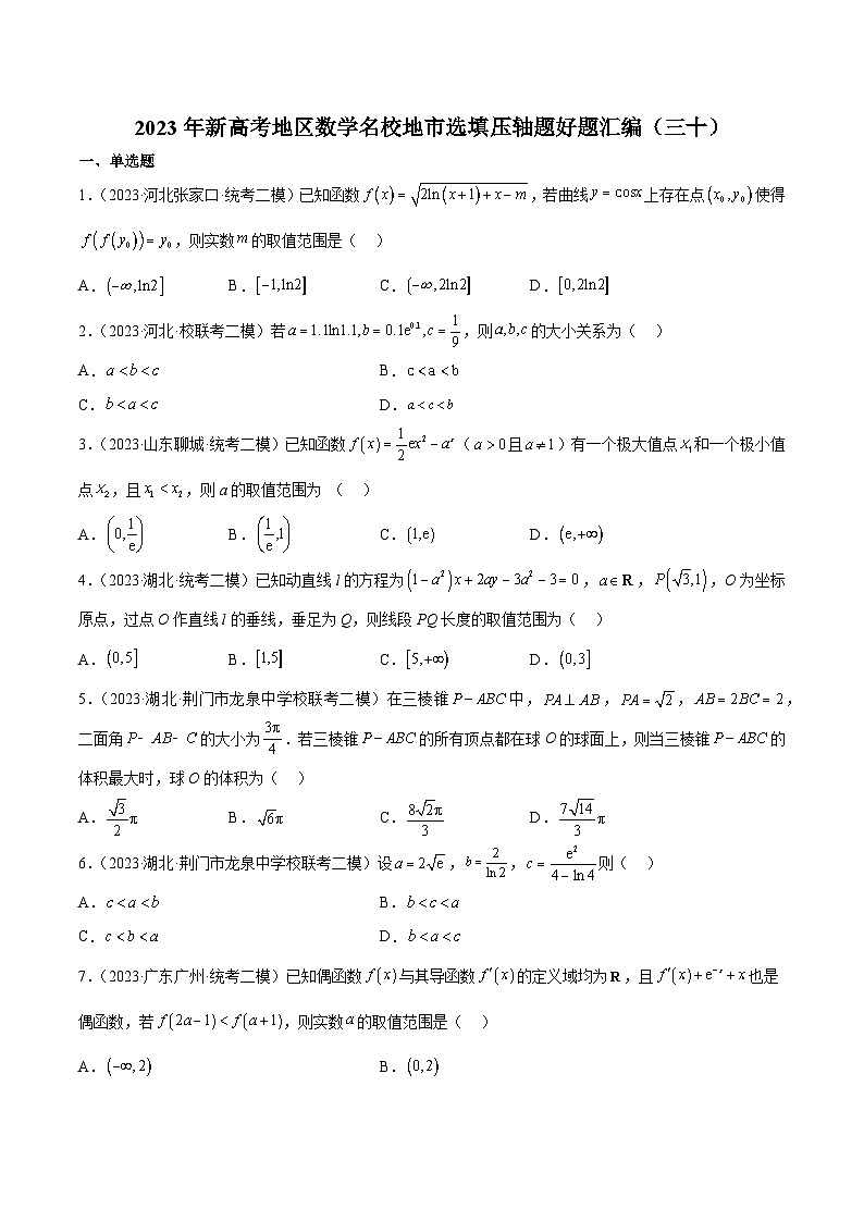 2023年新高考地区数学名校地市选填压轴题好题汇编(三十)(原卷版)第1页