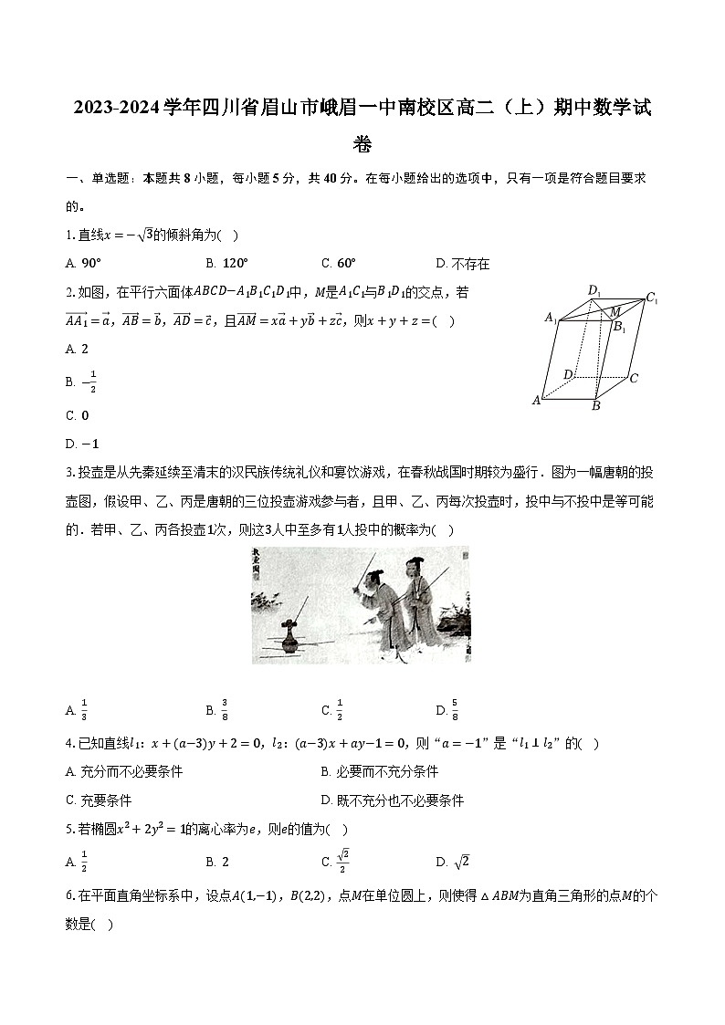 2023-2024学年四川省眉山市峨眉一中南校区高二(上)期中数学试卷(含解析)01