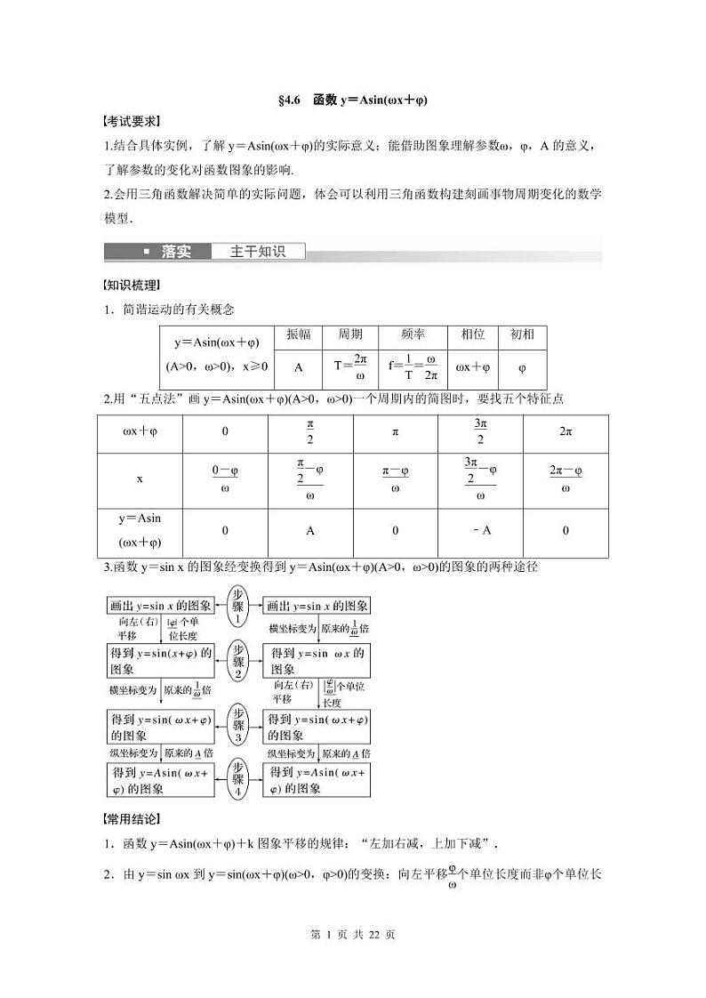 (新高考)高考数学一轮复习讲义+巩固练习4.6《函数y=Asin(ωx+φ)》(教师版)第1页