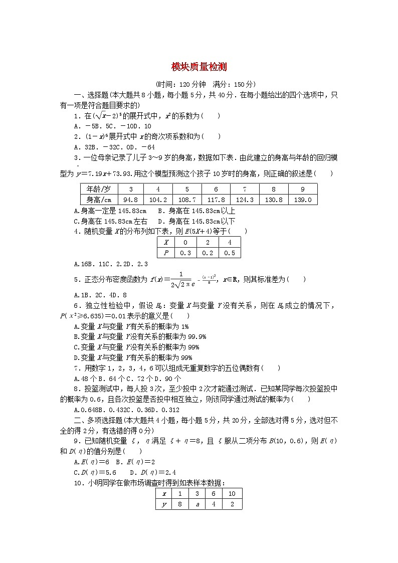 新教材2023版高中数学模块质量检测新人教B版选择性必修第二册01