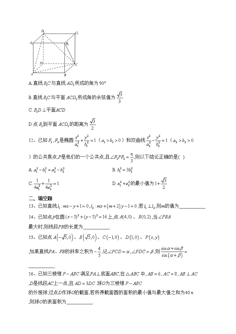 福建省南平第一中学2023-2024学年高二上学期第一次月考数学试卷(含答案)第3页