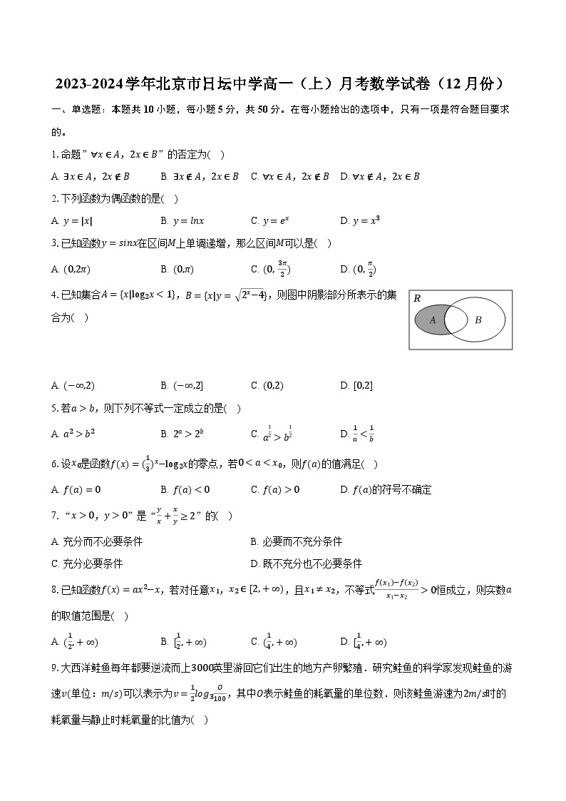 2023-2024学年北京市日坛中学高一（上）月考数学试卷（12月份）（含解析）01