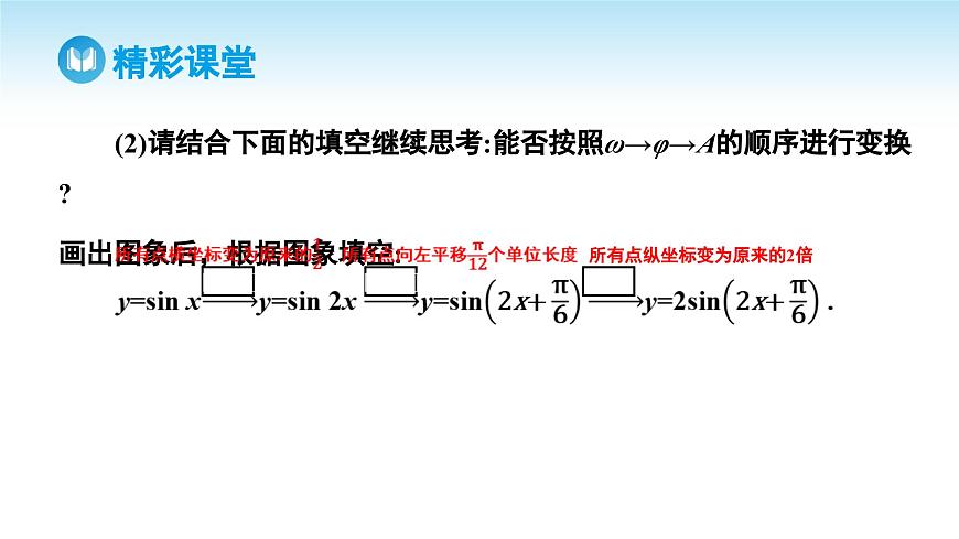 人教A版高中數(shù)學(xué)必修第一冊(cè)課件 第5章 5.6.1 勻速圓周運(yùn)動(dòng)的數(shù)學(xué)模型 5.6.2 函數(shù)y=Asin (wx+φ)的圖象 第2課時(shí) 函數(shù)y=Asin (wx+φ)的圖象變換和應(yīng)用(課件)第5頁(yè)