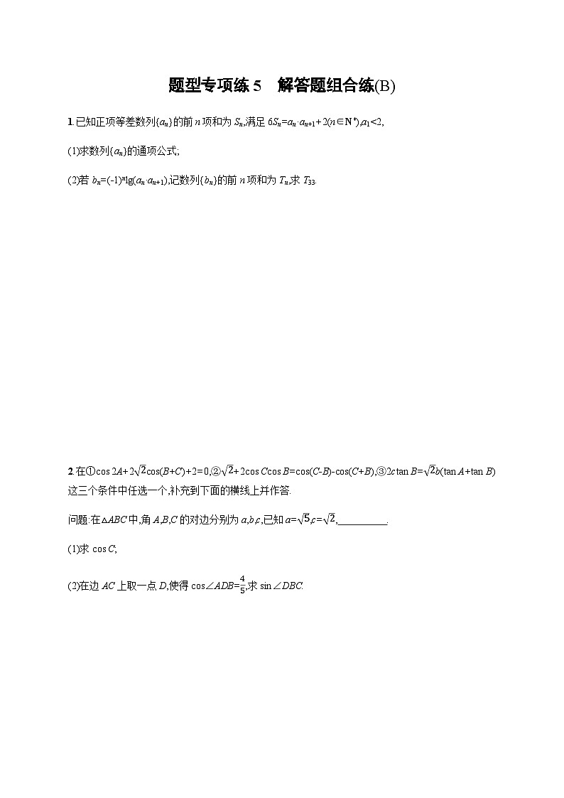 新高考数学二轮复习题型专项练5解答题组合练(B)含答案第1页