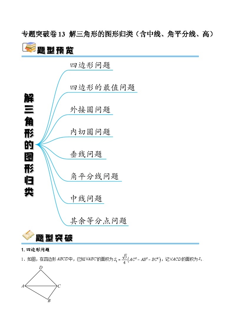 专题突破卷13  解三角形的图形归类（含中线、角平分线、高）-备战2024年高考数学一轮复习高分突破（新高考通用）01