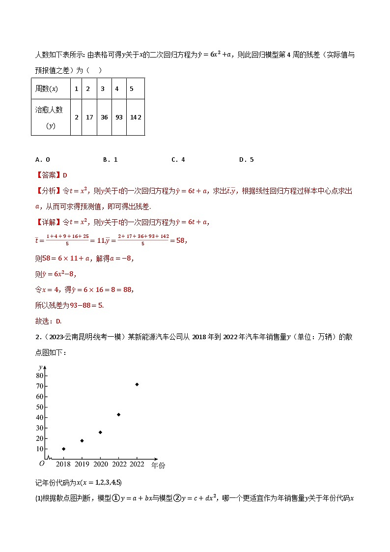 专题7.2 非线性回归问题(3类必考点)-2023-2024学年高二数学必考考点各个击破(北师大版选择性必修第一册)02