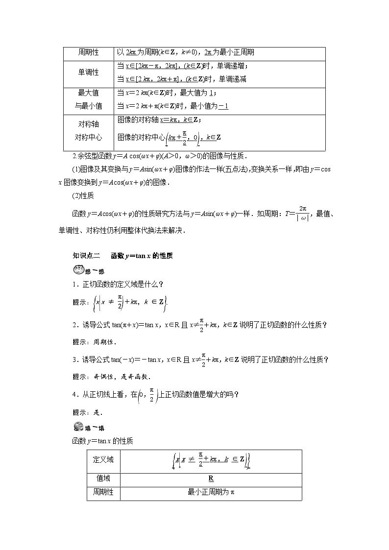 第11讲 余弦和正切函数的图像与性质-【预习】高一数学寒假衔接讲义练习(人教B版 必修第三册)02