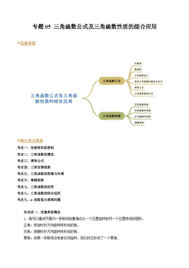 【寒假作业】（人教A版2019）高中数学 高一数学寒假巩固提升训练 专题05+三角函数公式及三角函数性质的综合应用+（九大题型）-讲义01