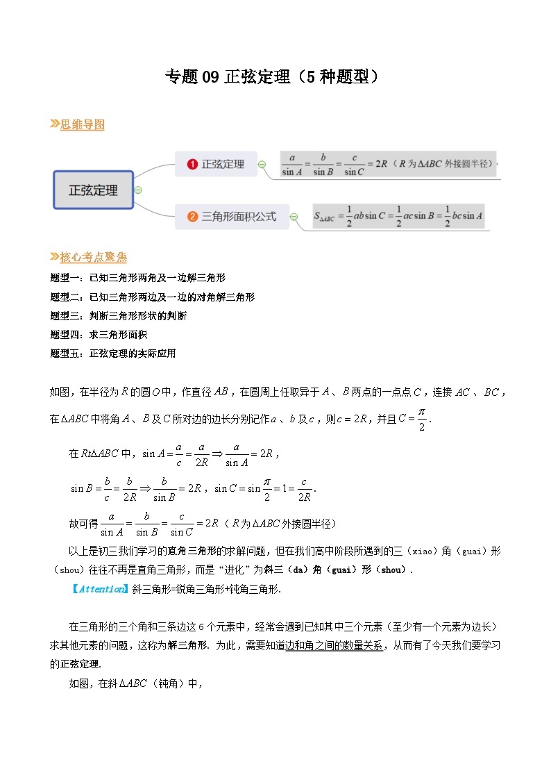 【寒假作业】（沪教版2020）高中数学 高一寒假巩固提升训练 专题09正弦定理（5种题型）-练习.zip01