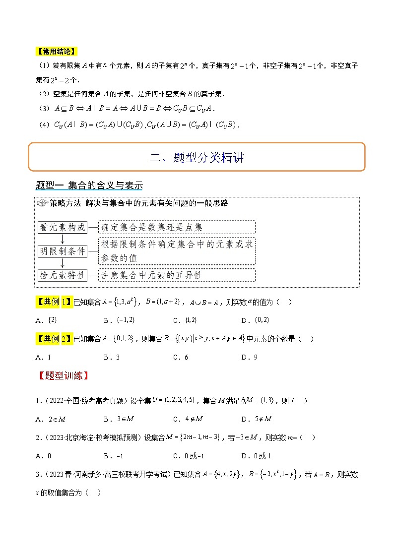 (新高考通用)2024年高考数学【一轮复习讲义】高频考点题型归纳与方法总结  第01讲 集合(精讲)(原卷版+解析)第2页