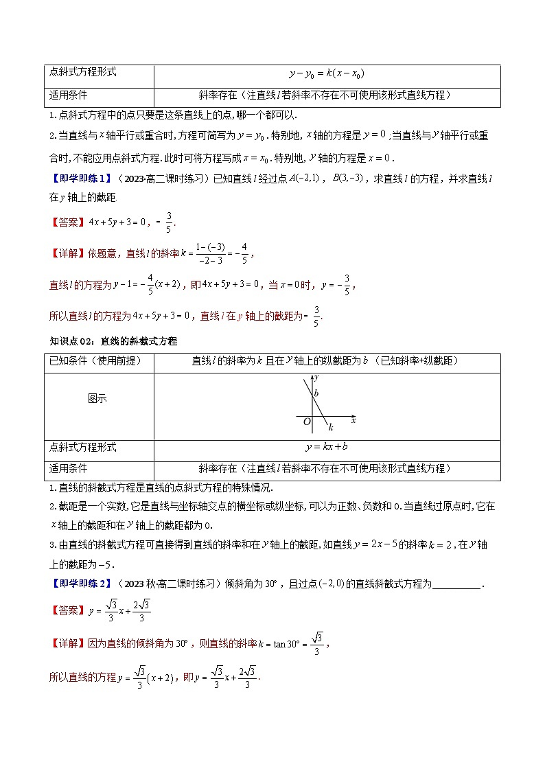 第03讲 2.2.1直线的点斜式方程和斜截式方程(4类热点题型讲练)(原卷版)第2页