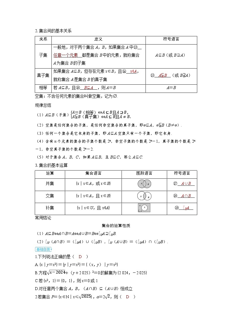 备考2024届高考数学一轮复习讲义第一章集合常用逻辑用语与不等式第1讲集合02
