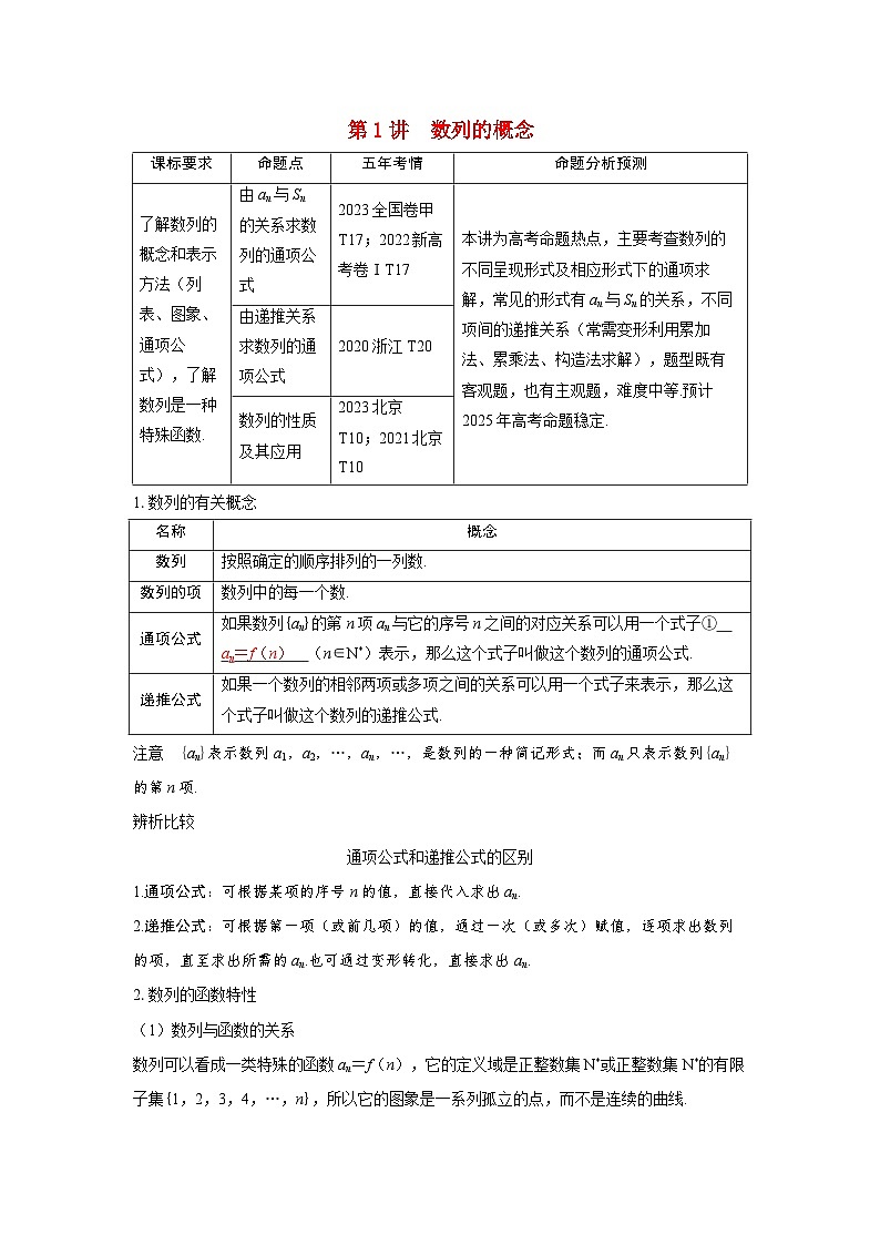 备考2024届高考数学一轮复习讲义第五章数列第1讲数列的概念01