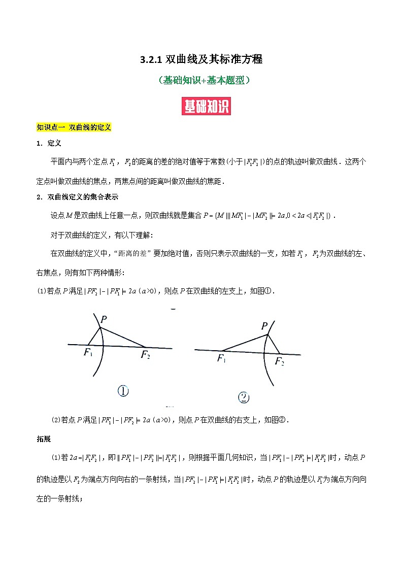(人教A版2019选择性必修第一册)高二数学上学期同步精品课堂 3.2.1双曲线及其标准方程(基础知识+基本题型)(含解析)-第1页