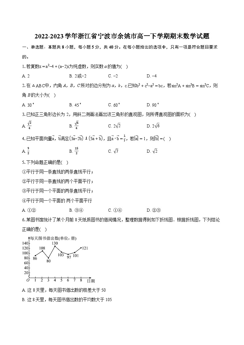 2022-2023学年浙江省宁波市余姚市高一下学期期末数学试题(含详细答案解析)01