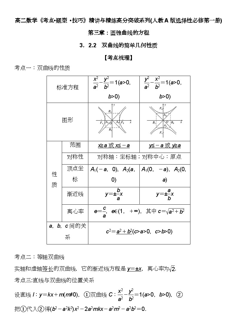 (人教A版2019选择性必修第一册)高二数学《考点题型 技巧》精讲与精练高分突破 3.2.2 双曲线的简单几何性质【附答案详解】01
