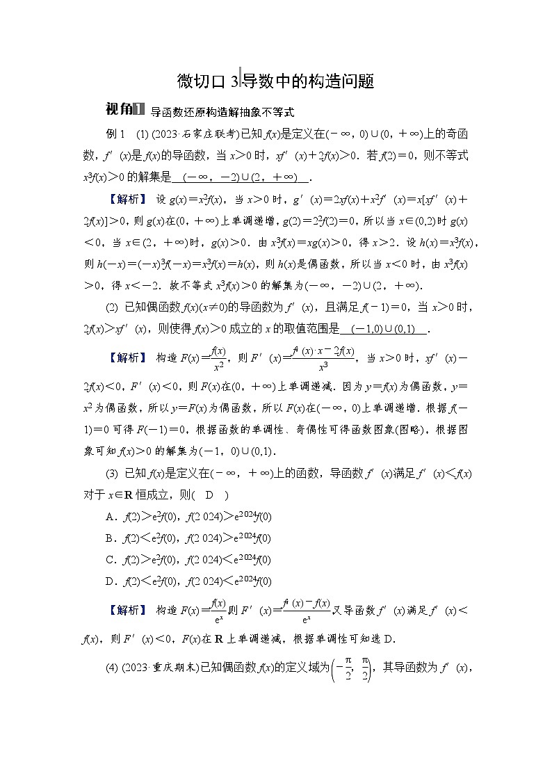 2024年高考数学重难点突破讲义:学案 特别策划2 微切口3 导数中的构造问题01