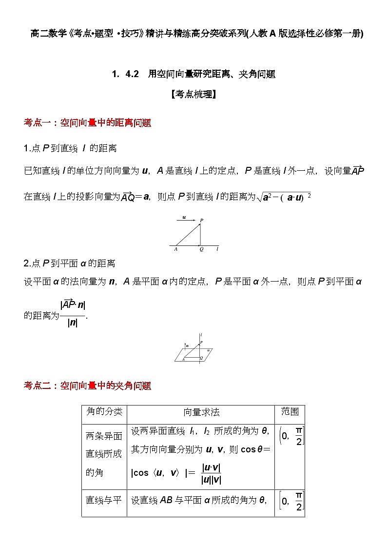 (人教A版2019选择性必修第一册)高二数学《考点题型 技巧》精讲与精练高分突破 1.4.2 用空间向量研究距离、夹角问题【附答案详解】第1页
