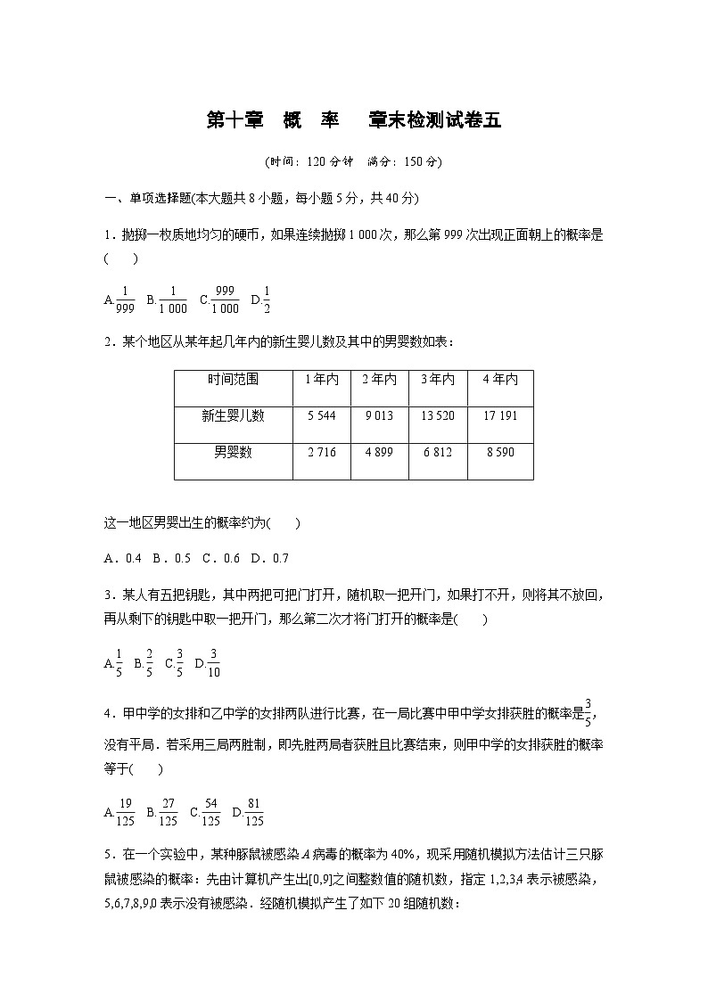 第十章 概 率 章末检测试卷五(含答案)—2024春高中数学人教A版必修第二册第1页