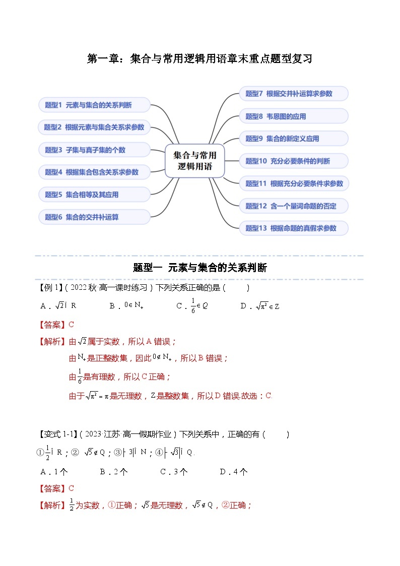 第1章：集合与常用逻辑用语章末重点题型复习-高一数学同步讲与练（人教A版必修第一册）01