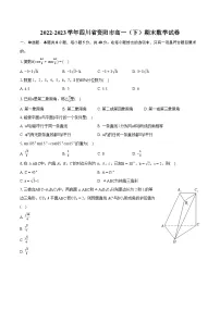 2022-2023学年四川省资阳市高一(下)期末数学试卷(含详细答案解析)