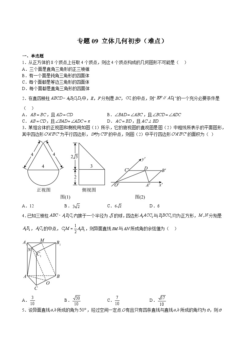 专题09 立体几何初步（难点）-2023-2024学年高一数学下学期期中期末重难点冲刺（苏教版2019必修第二册）01