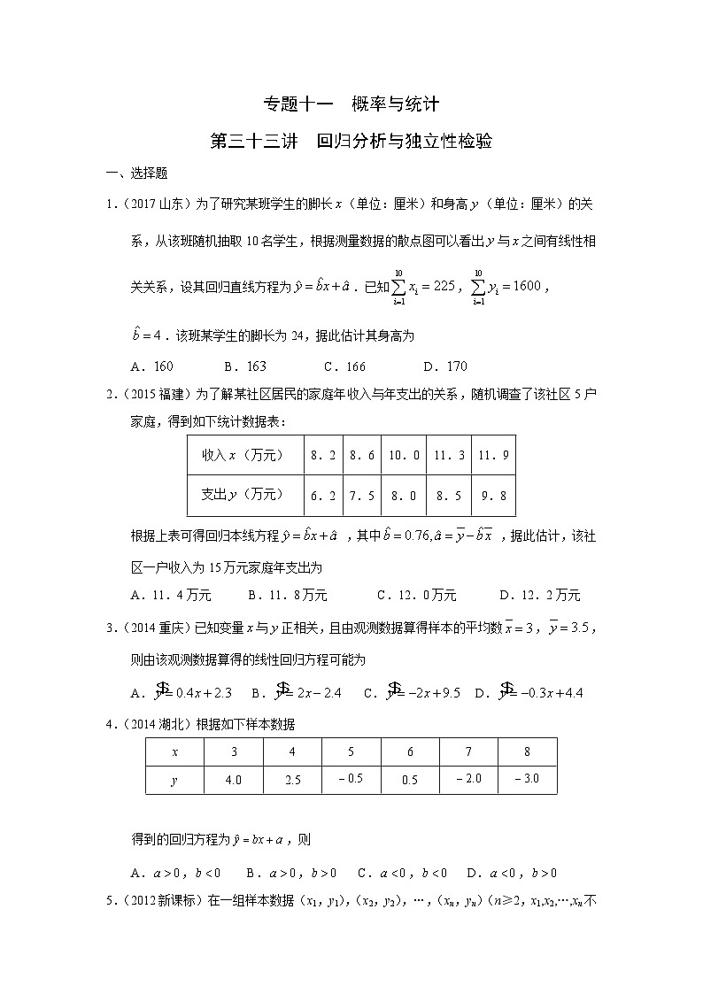 2024年高考数学重难点突破专题十一 概率与统计第三十三讲 回归分析与独立性检验16701