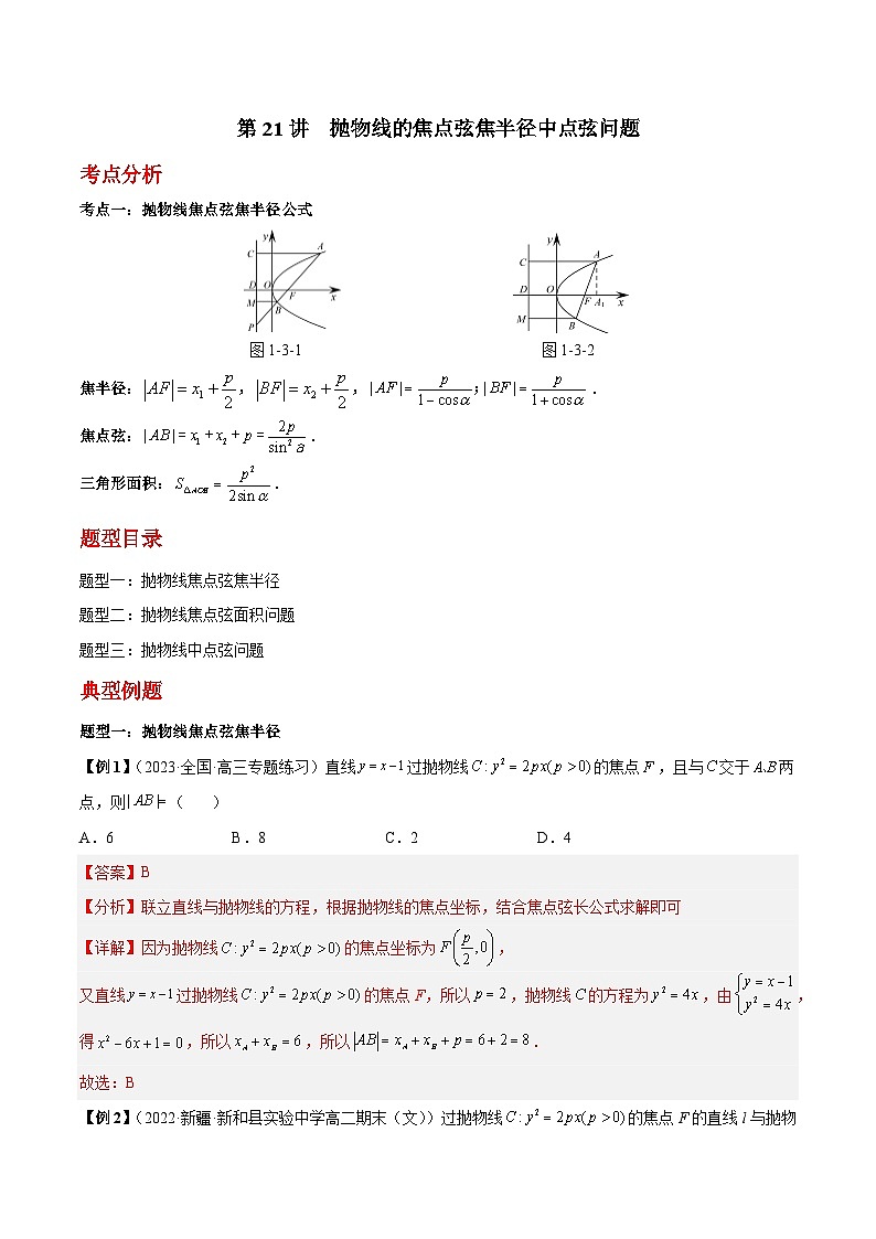 第21讲 抛物线的焦点弦焦半径中点弦问题(解析版)第1页