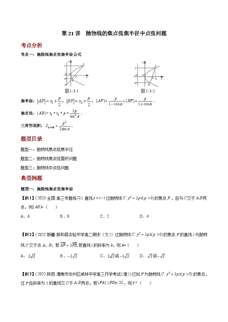 第21讲 抛物线的焦点弦焦半径中点弦问题(原卷版)第1页
