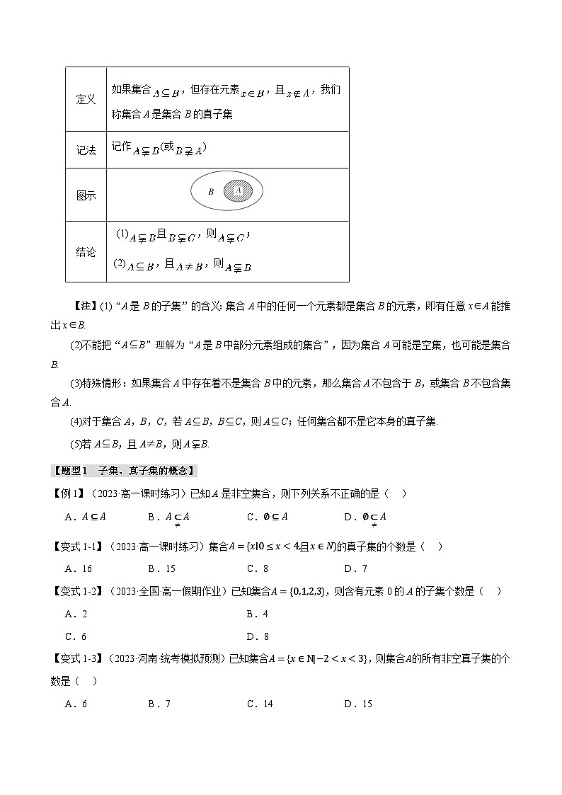 高一数学(人教A版2019必修第一册)专题1.2 集合间的基本关系【九大题型】(举一反三)(原卷版+解析)02
