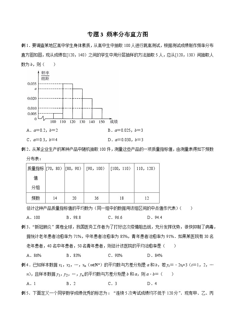 高三数学高考高分突破之概率统计专题03 频率分布直方图(原卷版)62第1页