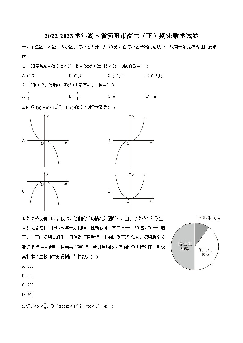 2022-2023学年湖南省衡阳市高二(下)期末数学试卷(含详细答案解析)01