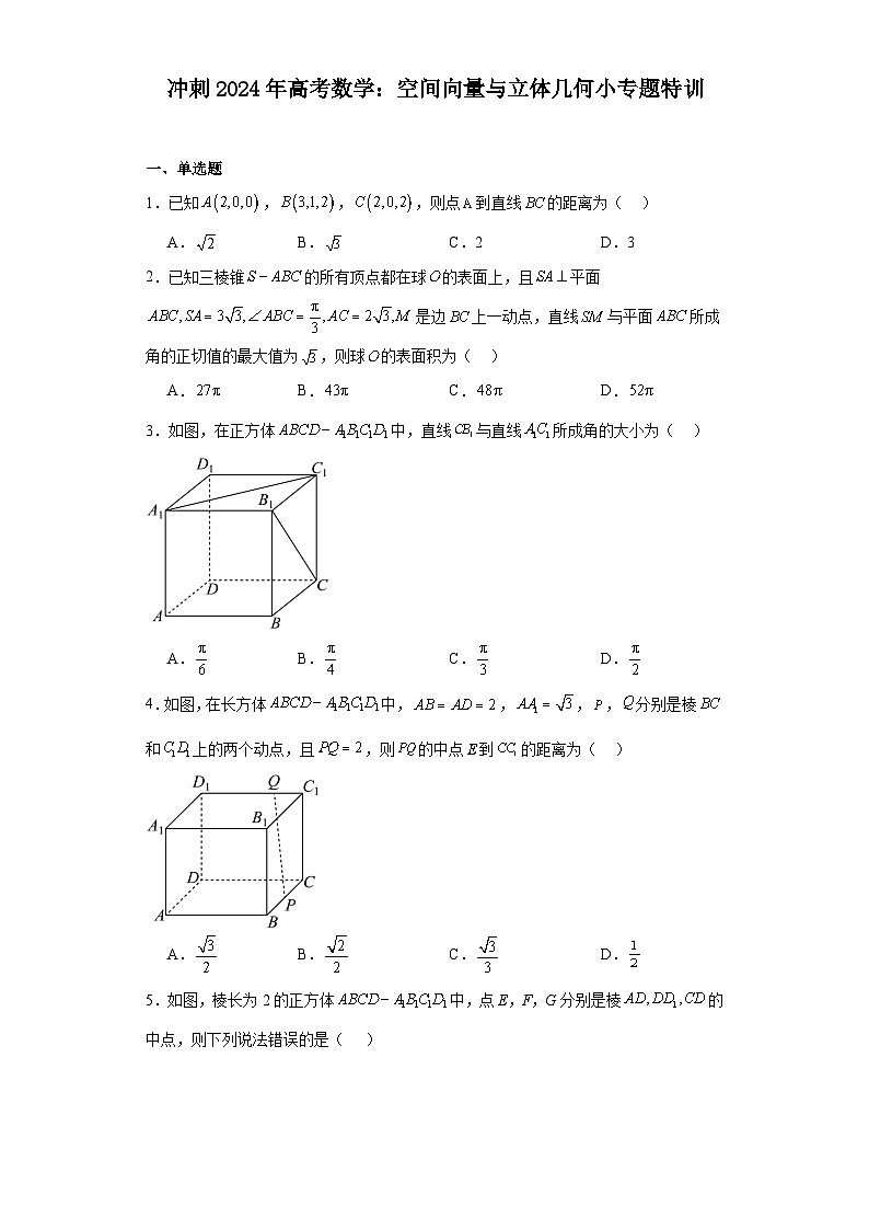 冲刺2024年高考数学:空间向量与立体几何小专题特训第1页