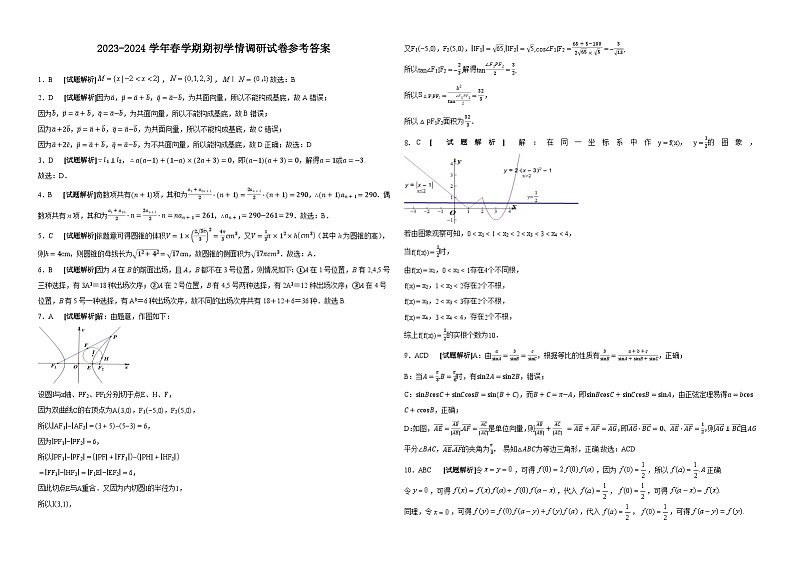 2023-2024学年春学期期初学情调研试卷参考答案(1)第1页