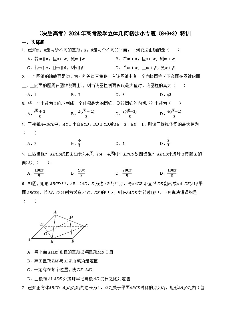 (决胜高考)2024年高考数学立体几何初步小专题(8+3+3)特训第1页